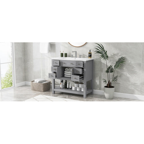 36'' Bathroom Vanity with Top Sink – Modern Cabinet with 2 Soft-Closing Doors & 6 Drawers