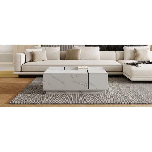 Rectangular Sliding Top Coffee Table with 2 Drawers & Hidden Storage – 47.2" Living Room Design