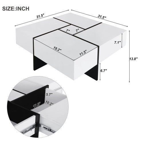 Unique Design Coffee Table with 4 Hidden Storage Compartments – Stylish & Functional
