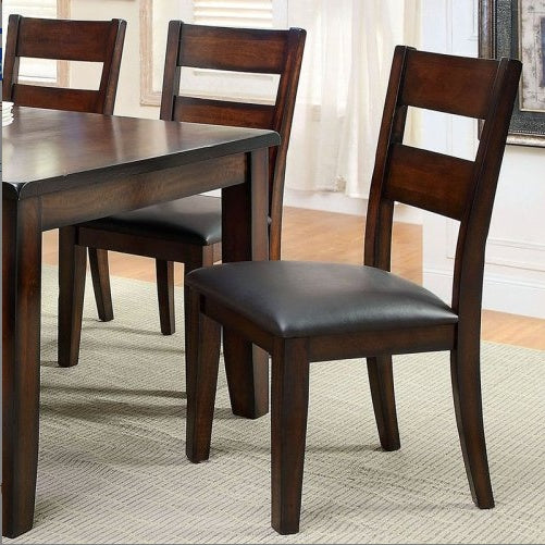 Dark Cherry Solid Wood Dining Chairs – Set of 2, Transitional Style with Padded Leatherette Seats