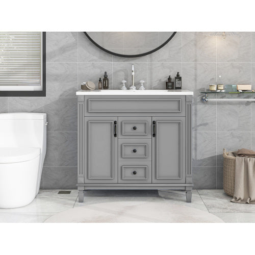 36'' Modern Bathroom Vanity with Top Sink – Freestanding Storage Cabinet with 2 Soft-Closing Doors, 2 Drawers & Single Sink Design for Stylish Bathrooms