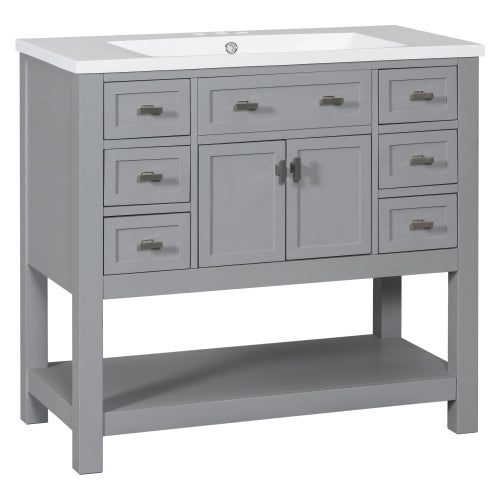 36'' Bathroom Vanity with Top Sink – Modern Cabinet with 2 Soft-Closing Doors & 6 Drawers