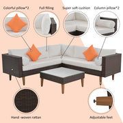 4-Piece Outdoor Wicker Sofa Set – L-Shape Patio Furniture with Colorful Pillows
