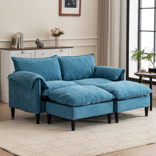 Convertible U-Shaped Combination Sofa with Footstools & Storage – Gray 2-Seater Sofa for Living Room, Bedroom, Office & Small Spaces