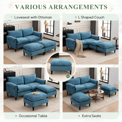 Convertible U-Shaped Combination Sofa with Footstools & Storage – Gray 2-Seater Sofa for Living Room, Bedroom, Office & Small Spaces