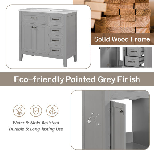 36'' Bathroom Vanity with Sink Combo – Gray Cabinet with Drawers, Solid Frame & MDF Board