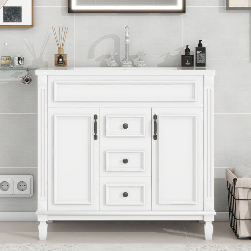 36'' Bathroom Vanity with Top Sink – Modern Storage Cabinet with 2 Soft-Closing Doors & 2 Drawers