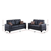 2-Piece Black Faux Leather Tufted Sofa & Loveseat Set with Pillows – Living Room Furniture