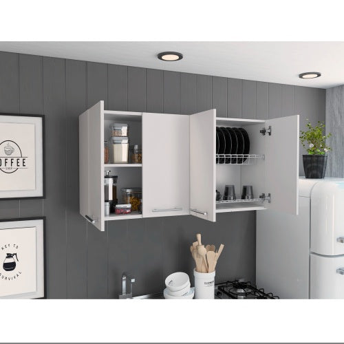 Stockton White 4-Door Wall Cabinet – Sleek Rectangle Storage for Any Room