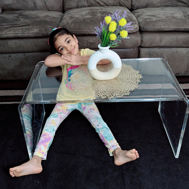 32" Clear Acrylic Coffee Table – 0.5" Thick C-Shape Waterfall Design, Multipurpose Lucite End Table for Living Room
