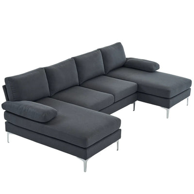 U-Shaped 4-Seat Linen Sofa – 280x130x85cm with Wooden & Iron Frame Support