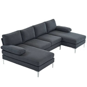 U-Shaped 4-Seat Linen Sofa – 280x130x85cm with Wooden & Iron Frame Support