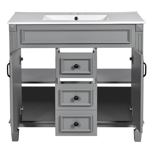 36'' Modern Bathroom Vanity with Top Sink – Freestanding Storage Cabinet with 2 Soft-Closing Doors, 2 Drawers & Single Sink Design for Stylish Bathrooms