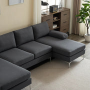 U-Shaped 4-Seat Linen Sofa – 280x130x85cm with Wooden & Iron Frame Support