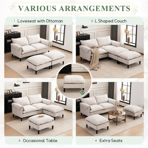 Convertible U-Shaped Combination Sofa with Footstools & Storage – Gray 2-Seater Sofa for Living Room, Bedroom, Office & Small Spaces