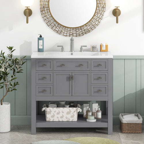 36'' Bathroom Vanity with Top Sink – Modern Cabinet with 2 Soft-Closing Doors & 6 Drawers