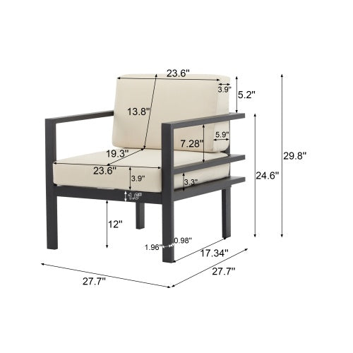 27.7" Modern Outdoor Lounge Chair with Aluminum Frame & Weather-Resistant Cushions – Sleek Patio Design