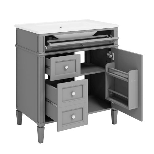 30'' Bathroom Vanity with Top Sink – Modern Cabinet with 2 Drawers, Tip-Out Drawer & Mirror