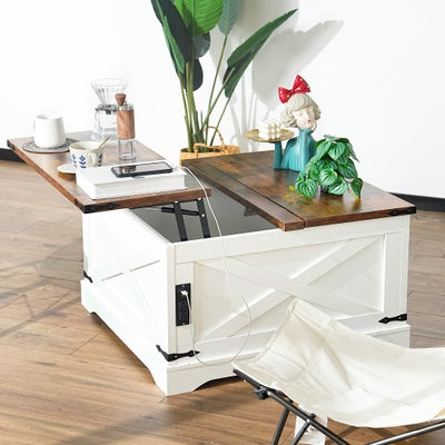 Vintage White Multi-Functional Lifting Coffee Table – Modern 90cm Design for Living & Dining