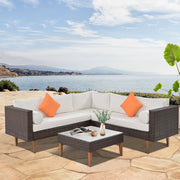 4-Piece Outdoor Wicker Sofa Set – L-Shape Patio Furniture with Colorful Pillows