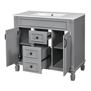 36'' Modern Bathroom Vanity with Top Sink – Freestanding Storage Cabinet with 2 Soft-Closing Doors, 2 Drawers & Single Sink Design for Stylish Bathrooms