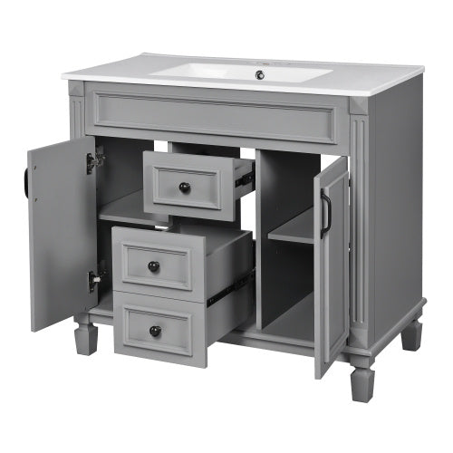36'' Modern Bathroom Vanity with Top Sink – Freestanding Storage Cabinet with 2 Soft-Closing Doors, 2 Drawers & Single Sink Design for Stylish Bathrooms