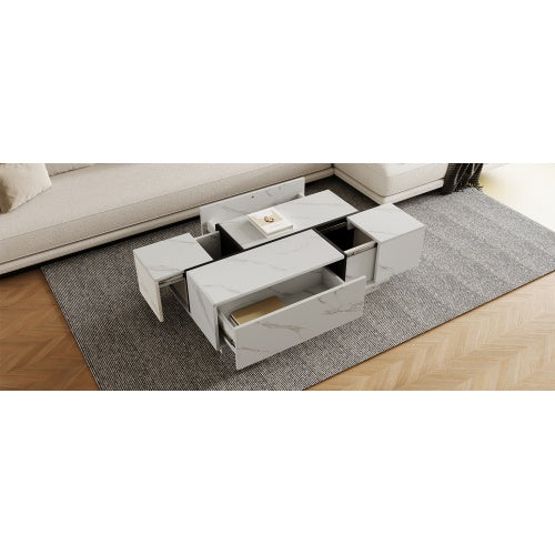 Rectangular Sliding Top Coffee Table with 2 Drawers & Hidden Storage – 47.2" Living Room Design