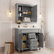 36'' Royal Blue Bathroom Vanity with Top Sink – Modern Storage Cabinet with Matching Mirror, 2 Soft-Closing Doors, 2 Drawers & Single Sink Design for Stylish Bathrooms