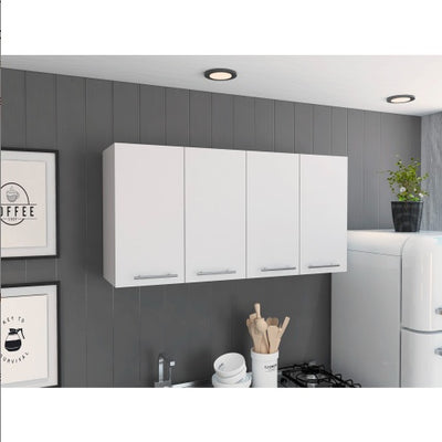 Stockton White 4-Door Wall Cabinet – Sleek Rectangle Storage for Any Room