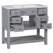 36'' Bathroom Vanity with Top Sink – Modern Cabinet with 2 Soft-Closing Doors & 6 Drawers