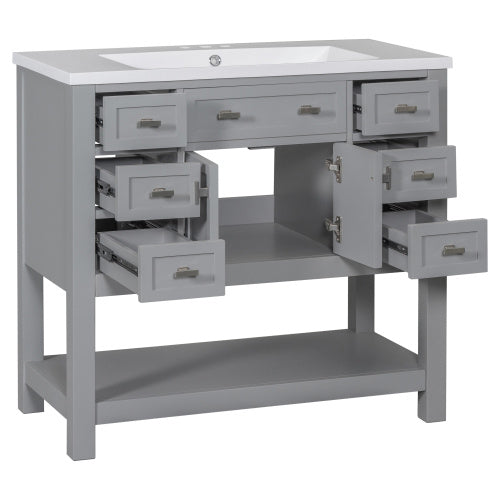 36'' Bathroom Vanity with Top Sink – Modern Cabinet with 2 Soft-Closing Doors & 6 Drawers