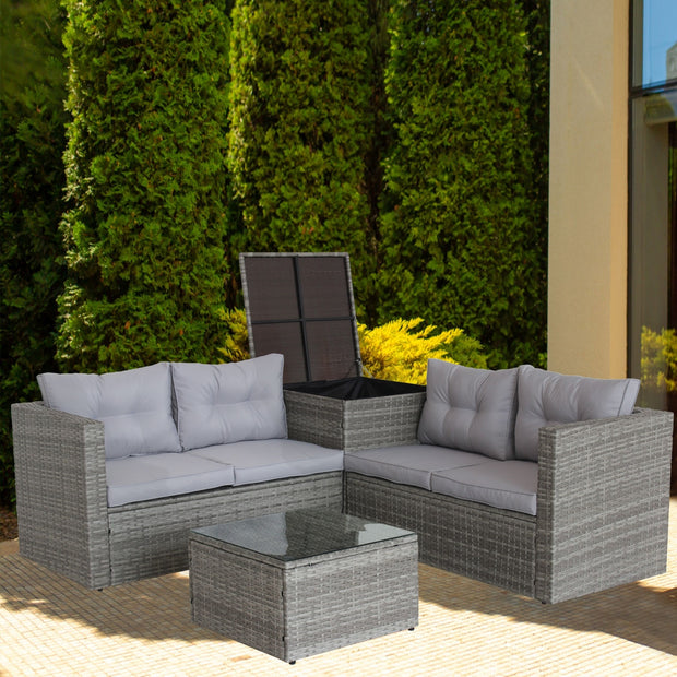 4-Piece Patio Sectional Wicker Rattan Sofa Set with Storage Box – Grey