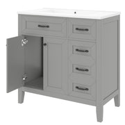 36'' Bathroom Vanity with Sink Combo – Gray Cabinet with Drawers, Solid Frame & MDF Board
