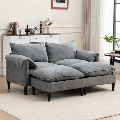 Convertible U-Shaped Combination Sofa with Footstools & Storage – Gray 2-Seater Sofa for Living Room, Bedroom, Office & Small Spaces