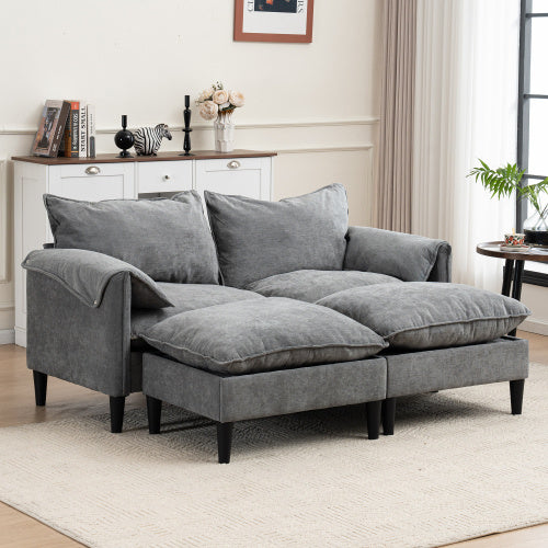 Convertible U-Shaped Combination Sofa with Footstools & Storage – Gray 2-Seater Sofa for Living Room, Bedroom, Office & Small Spaces