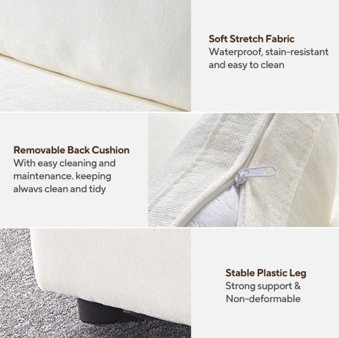 Modular White Chenille Sofa – Soft Seat & Back, Simple & Grand Design, Knock-Down Easy Assembly