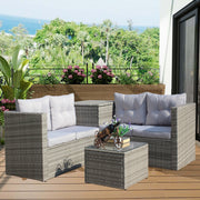 4-Piece Patio Sectional Wicker Rattan Sofa Set with Storage Box – Grey