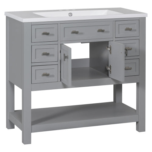 36'' Bathroom Vanity with Top Sink – Modern Cabinet with 2 Soft-Closing Doors & 6 Drawers