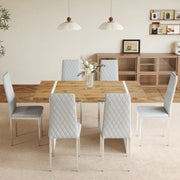 Natural Wood Grain MDF Dining Table with 6 Light Gray Modern Chairs – Minimalist Home Essential