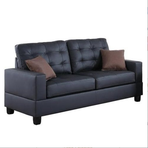 2-Piece Black Faux Leather Tufted Sofa & Loveseat Set with Pillows – Living Room Furniture