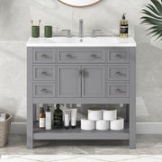 36'' Bathroom Vanity with Top Sink – Modern Cabinet with 2 Soft-Closing Doors & 6 Drawers