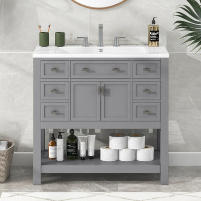 36'' Bathroom Vanity with Top Sink – Modern Cabinet with 2 Soft-Closing Doors & 6 Drawers