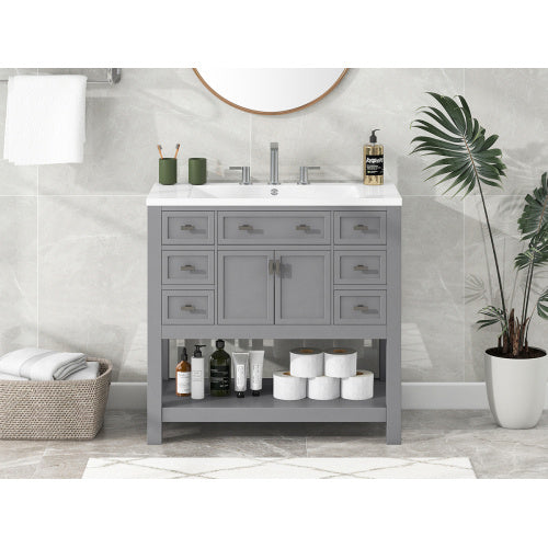 36'' Bathroom Vanity with Top Sink – Modern Cabinet with 2 Soft-Closing Doors & 6 Drawers