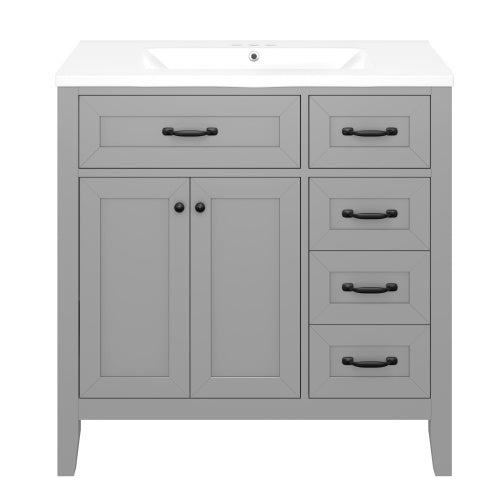 36'' Bathroom Vanity with Sink Combo – Gray Cabinet with Drawers, Solid Frame & MDF Board