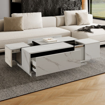 Rectangular Sliding Top Coffee Table with 2 Drawers & Hidden Storage – 47.2" Living Room Design