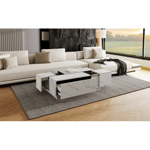 Rectangular Sliding Top Coffee Table with 2 Drawers & Hidden Storage – 47.2" Living Room Design