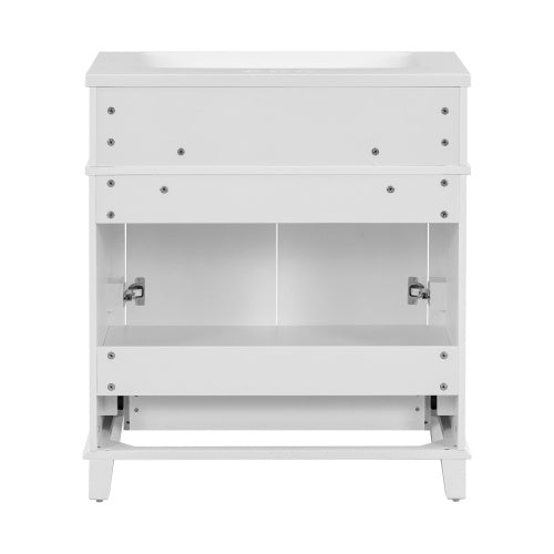30'' Bathroom Vanity with Resin Sink – White Retro Style Cabinet with Soft-Closing Doors & Solid Wood Frame
