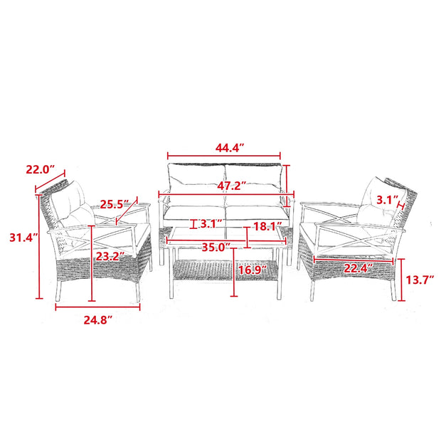4-Piece Patio Sectional Sofa Set – KD Rattan Wicker Outdoor Garden Furniture