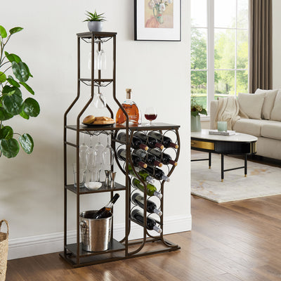 5-Tier Freestanding Wine Rack with Glass Holder & Storage Shelves