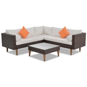 4-Piece Outdoor Wicker Sofa Set – L-Shape Patio Furniture with Colorful Pillows